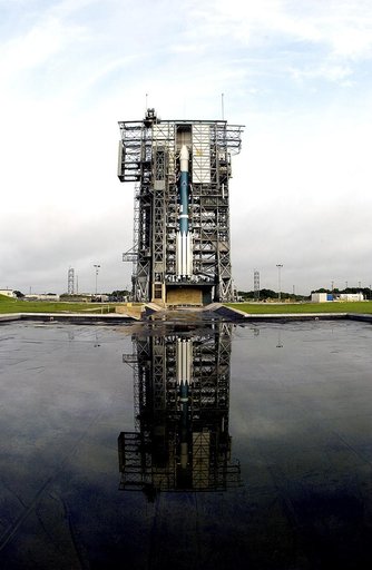 KENNEDY SPACE CENTER, FLA. -  On Launch Complex 17-A, Cape Canaveral Air Force Station, the Boeing Delta II rocket and Mars Exploration Rover 2 (MER-A) are ready for the third launch attempt after weather concerns postponed earlier attempts.   MER-A is the first of two rovers being launched to Mars.