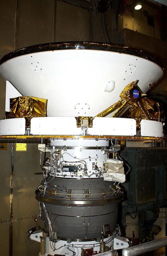 KENNEDY SPACE CENTER, FLA. - At Launch Complex 17-B, Cape Canaveral Air Force Station, Mars Exploration Rover-1 (MER-B) is prepared for the installation of its spacecraft fairing. The second of twin rovers being sent to Mars, it is equipped with a robotic arm, a drilling tool, three spectrometers, a