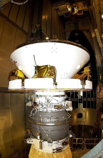 KENNEDY SPACE CENTER, FLA. - At Launch Complex 17-B, Cape Canaveral Air Force Station, Mars Exploration Rover-1 (MER-B) is prepared for the installation of its spacecraft fairing. The second of twin rovers being sent to Mars, it is equipped with a robotic arm, a drilling tool, three spectrometers, a