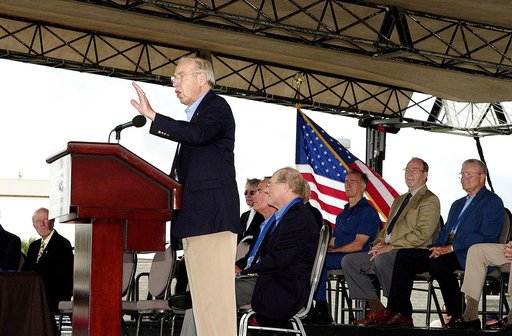 KENNEDY SPACE CENTER, FLA. -  At the KSC Visitor Complex, former astronaut James Lovell makes the opening remarks at the induction ceremony of four Space Shuttle astronauts into the U.S. Astronaut Hall of Fame. Being inducted are Daniel Brandenstein, Robert "Hoot" Gibson, Story Musgrave, and Sally R