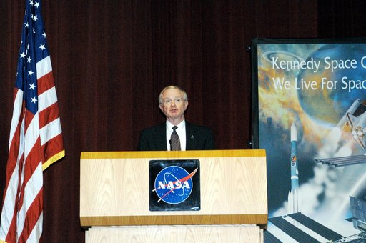 KENNEDY SPACE CENTER, FLA. -  KSC Director Roy D. Bridges addresses a group of KSC employees assembled in the KSC Training Auditorium. The occasion is the announcement of James W. Kennedy as the next director of the NASA Kennedy Space Center (KSC) in Florida. Kennedy has served as KSC's deputy direc