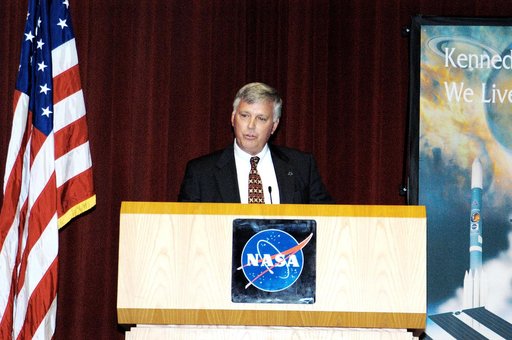 KENNEDY SPACE CENTER, FLA. -  KSC Deputy Director James W. Kennedy addresses a group of KSC employees assembled in the KSC Training Auditorium. The occasion is the announcement of Kennedy as the next director of the NASA Kennedy Space Center (KSC) in Florida. He has served as KSC's deputy director s