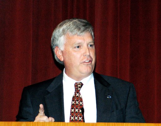 KENNEDY SPACE CENTER, FLA. -  KSC Deputy Director James W. Kennedy addresses a group of KSC employees assembled in the KSC Training Auditorium. The occasion is the announcement of Kennedy as the next director of the NASA Kennedy Space Center (KSC) in Florida. He has served as KSC's deputy director s