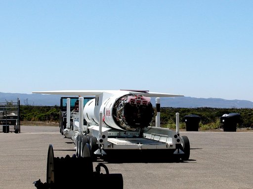 KENNEDY SPACE CENTER, FLA. - The Pegasus launch vehicle is moved back to its hangar at Vandenberg Air Force Base, Calif.  The Pegasus will carry the SciSat-1 spacecraft in a 400-mile-high polar orbit to investigate processes that control the distribution of ozone in the upper atmosphere.  The scient