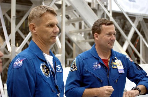 KENNEDY SPACE CENTER, FLA. -   STS-120 Mission Specialists Piers Sellers and Michael Foreman are in the Space Station Processing Facility for hardware familiarization.  The mission will deliver the second of three Station connecting modules, Node 2, which attaches to the end of U.S. Lab.  It will pr