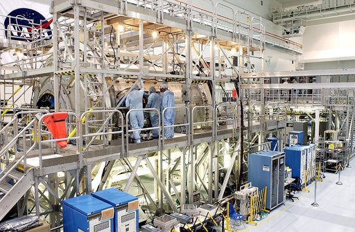 KENNEDY SPACE CENTER, FLA.  - In the Space Station Processing Facility, work is ongoing on the U.S. Node 2, the second of three Space Station connecting modules.  The Italian-built Node 2 attaches to the end of the U.S. Lab and will provide attach locations for the Japanese laboratory, European labo
