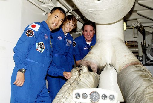 KENNEDY SPACE CENTER, FLA. -   Visiting the engine room of the Liberty Star, one of two SRB Retrieval Ships, are STS-114 crew members Soichi Noguchi, mission specialist, Eileen Collins, commander, and Stephen Robinson, mission specialist.  Noguchi is with the Japanese space agency NASDA. Not picture