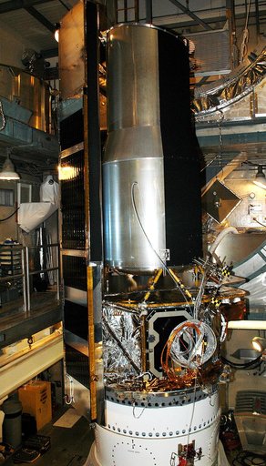 KENNEDY SPACE CENTER, FLA.  - In the mobile service tower on Launch Pad 17-B, Cape Canaveral Air Force Station, the Space Infrared Telescope Facility (SIRTF) waits for encapsulation. SIRTF will obtain images and spectra by detecting the infrared energy, or heat, radiated by objects in space. Consist