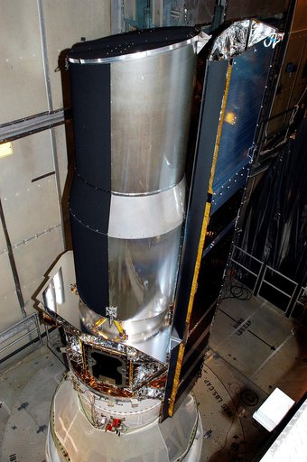 KENNEDY SPACE CENTER, FLA.  - In the mobile service tower on Launch Pad 17-B, Cape Canaveral Air Force Station, the Space Infrared Telescope Facility (SIRTF) waits for encapsulation. SIRTF will obtain images and spectra by detecting the infrared energy, or heat, radiated by objects in space. Consist