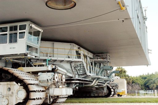 KENNEDY SPACE CENTER, FLA.  -  A closeup of crawler-transporter (CT) number 2 shows the cab, at left, that recently underwent modifications.  The CT is transporting a Mobile Launch Platform (MLP) on a test run to the pad.  The CT moves Space Shuttle vehicles, situated on the MLP, between the VAB and