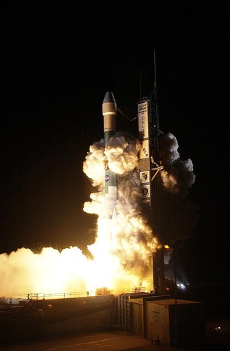 KENNEDY SPACE CENTER, FLA.  -  NASA's Space Infrared Telescope Facility (SIRTF) lifts off from Launch Pad 17-B, Cape Canaveral Air Force Station, on Aug. 25 at 1:35:39 a.m. EDT. SIRTF will obtain images and spectra by detecting the infrared energy, or heat, radiated by objects in space. Consisting o