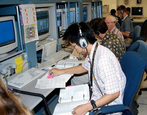 KENNEDY SPACE CENTER, FLA. -  In the Space Station Processing Facility, personnel observe sensors during a Multi-Equipment Interface Test (MEIT) on the Japanese Experiment Module (JEM).  The National Space Development Agency of Japan (NASDA) developed the laboratory at the Tsukuba Space Center near 