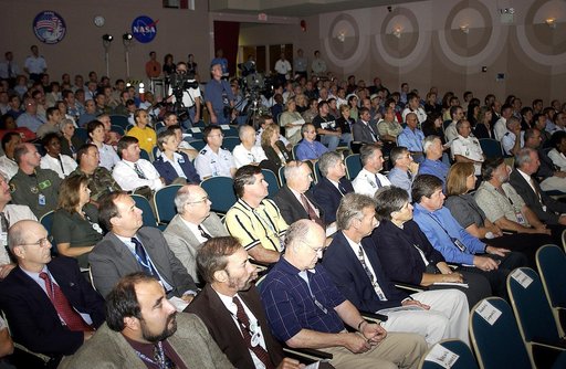 KENNEDY SPACE CENTER, FLA. -  Employees fill the Training Auditorium for the kickoff presentation for Spaceport Super Safety and Health Day. Along with Center Director Jim Kennedy, guest speakers were Brig. Gen. J. Gregory Pavlovich, 45th Space Wing, Maj. Gen. Kevin Chilton, and Capt. Charles Plumb 