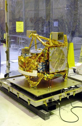 VANDENBERG AIR FORCE BASE, CALIF. - The SciSat-1 spacecraft is revealed at Vandenberg Air Force Base, Calif.   Sci-Sat, which will undergo instrument checkout and spacecraft functional testing, weighs approximately 330 pounds and after launch will be placed in a 400-mile-high polar orbit to investig