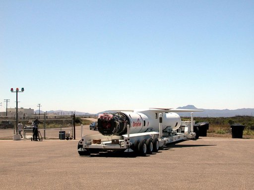 VANDENBERG AIR FORCE BASE, CALIF. - At Vandenberg Air Force Base, Calif., the Pegasus launch vehicle is moved toward its hangar. The Pegasus will carry the SciSat-1 spacecraft in a 400-mile-high polar orbit to investigate processes that control the distribution of ozone in the upper atmosphere. The 