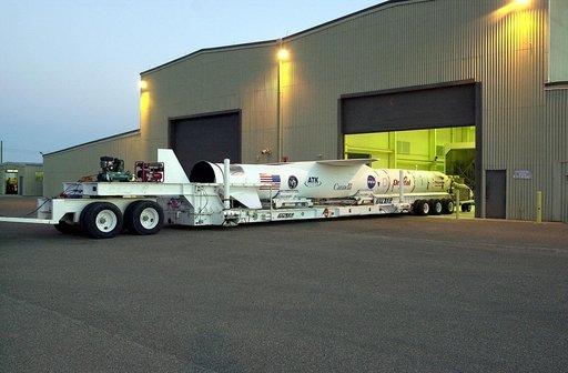 VANDENBERG AIR FORCE BASE, CALIF. -   The SciSat-1 payload, with fairing installed and attached to its Pegasus launch vehicle, begins rollout to the hot pad and mating to the L-1011 carrier aircraft.  The SciSat-1 weighs approximately 330 pounds and after launch will be placed in a 400-mile-high pol