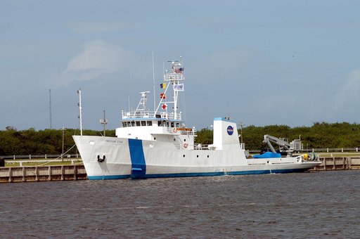 KENNEDY SPACE CENTER, FLA. - The Freedom Star is berthed at the Turn Basin near the Vehicle Assembly Building.  The ship has recently returned to KSC after refurbishment at Fort George Island, Fla., including new paint.  Freedom Star is one of the solid rocket booster (SRB) retrieval ships built to 