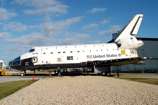 KENNEDY SPACE CENTER, FLA. -  The orbiter Atlantis is towed back to the Orbiter Processing Facility after spending 10 days in the Vehicle Assembly Building.  The hiatus in the VAB allowed work to be performed in the OPF that can only be accomplished while the bay is empty. Work included annual valid
