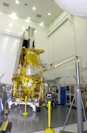 VANDENBERG AFB, CALIF. -  In the NASA spacecraft processing facility on North Vandenberg Air Force Base, the Gravity Probe B spacecraft is seen with two solar array panels installed.  Installing each array is a 3-day process and includes a functional deployment test.  The Gravity Probe B mission is 