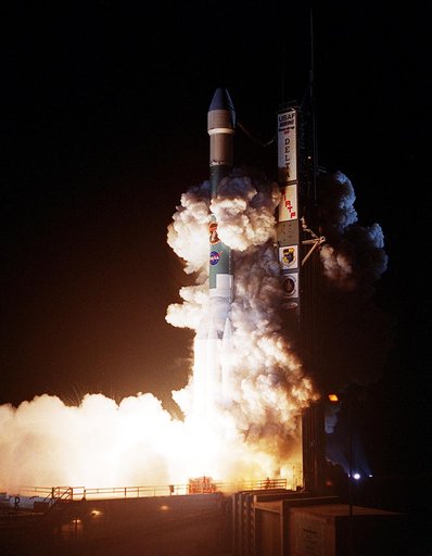 KENNEDY SPACE CENTER, FLA.  -  NASA's Space Infrared Telescope Facility (SIRTF) lifts off from Launch Pad 17-B, Cape Canaveral Air Force Station, on Aug. 25 at 1:35:39 a.m. EDT. SIRTF will obtain images and spectra by detecting the infrared energy, or heat, radiated by objects in space. Consisting o