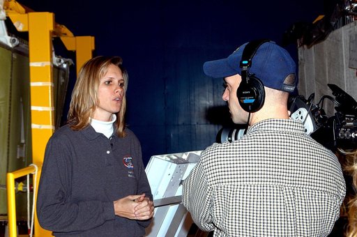 KENNEDY SPACE CENTER, FLA. -  Stephanie Stilson, NASA vehicle manager for Discovery, is being filmed for a special feature on the KSC Web about the recent Orbiter Major Modification period, which included inspection, modifications and reservicing of most systems onboard Discovery, plus installation 