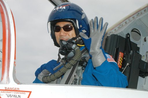 KENNEDY SPACE CENTER, FLA. - STS-114 Mission Specialist Soichi Noguchi arrives at KSC aboard a T-38 jet aircraft.  He and other crew members are at the Center for familiarization activities with equipment.   The mission is Logistics Flight 1, scheduled to deliver the Multi-Purpose Logistics Module c