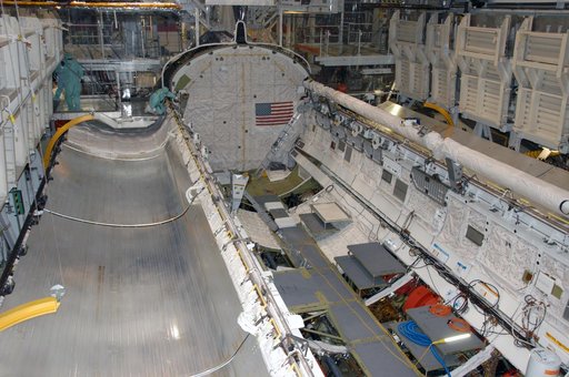 Shuttle Bay doors opened in OPF