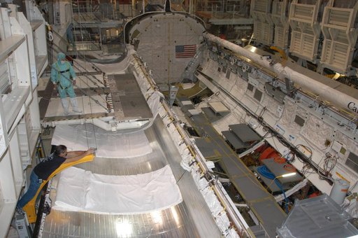 Shuttle Bay doors opened in OPF