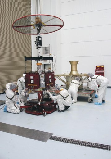 Inspection work on THEMIS at Astrotech