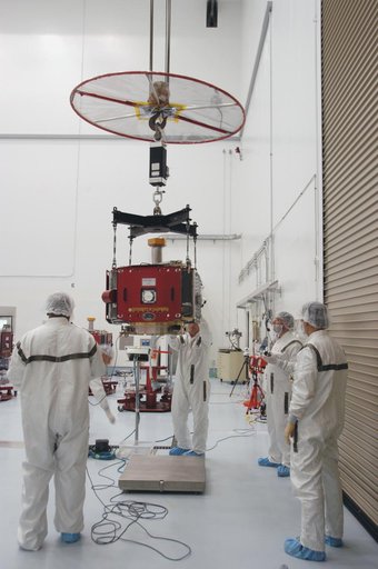 Inspection work on THEMIS at Astrotech