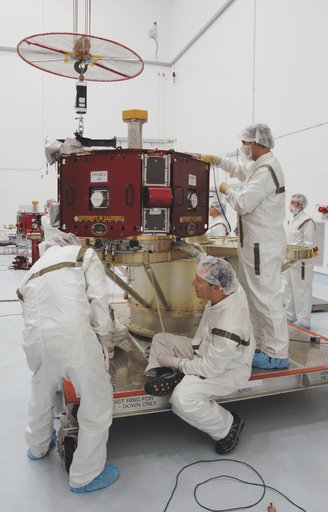Inspection work on THEMIS at Astrotech