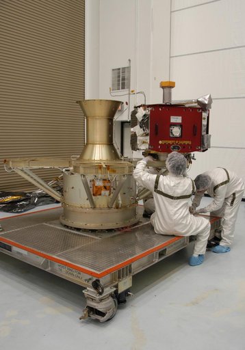Inspection work on THEMIS at Astrotech