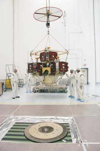 Moving THEMIS to a spin table for testing at Astrotech
