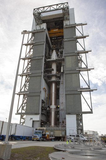 TDRS-L spacecraft lift to mate on Atlas V
