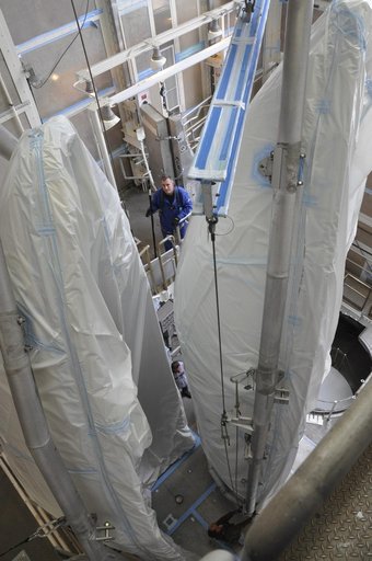 OCO-2: Hoisting the Fairing Halves up the MST