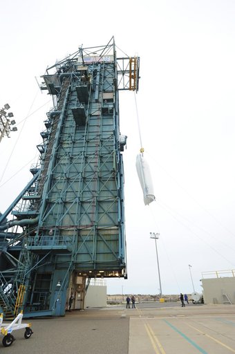 OCO-2 Fairings being hoisted into MST