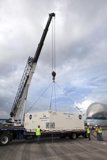 Orion EM-1 Heat Shield Offload, Transport, and Lift