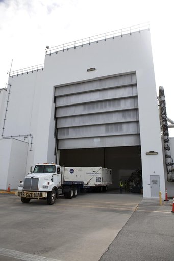 Orion EM-1 Heat Shield Offload, Transport, and Lift