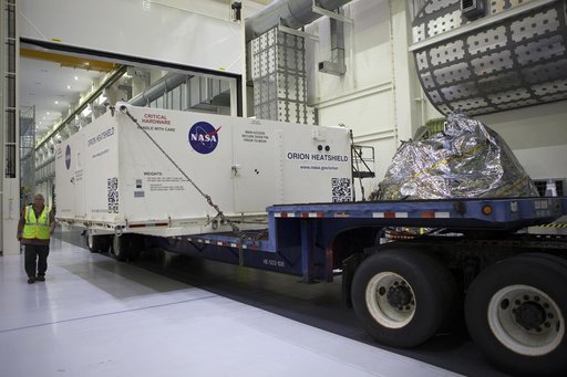 Orion EM-1 Heat Shield Offload, Transport, and Lift