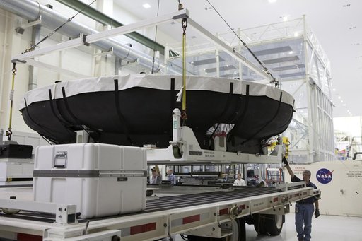 Orion EM-1 Heat Shield Offload, Transport, and Lift