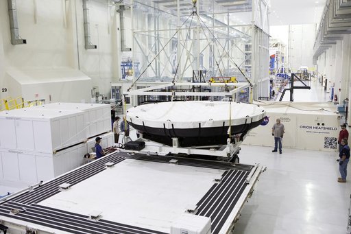 Orion EM-1 Heat Shield Offload, Transport, and Lift