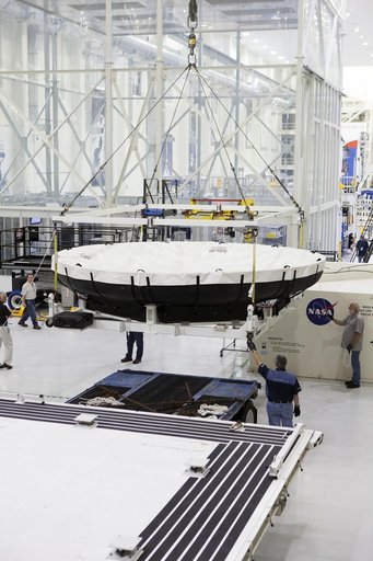 Orion EM-1 Heat Shield Offload, Transport, and Lift