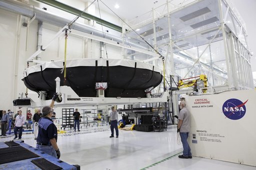 Orion EM-1 Heat Shield Offload, Transport, and Lift