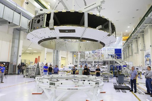 Orion EM-1 Crew Module Adapter Lift & Move to Stand