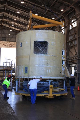 Orion EM-1 LH Forward Skirt Arrival and Offload