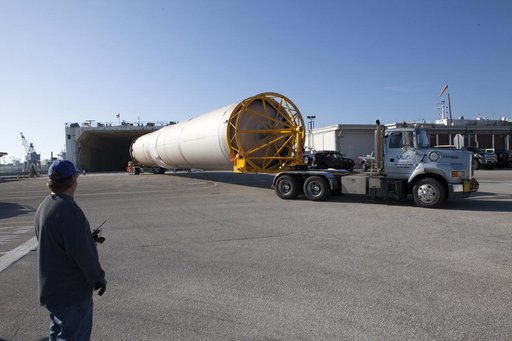 OA-7 Atlas V Booster Arrival and Offload