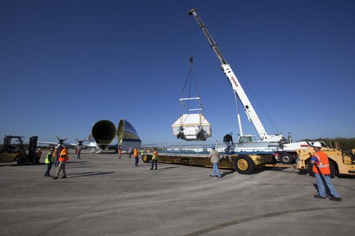 Orion EM-1 Crew Module Structural Test Article loaded onto Guppy