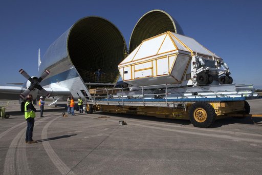 Orion EM-1 Crew Module Structural Test Article loaded onto Guppy