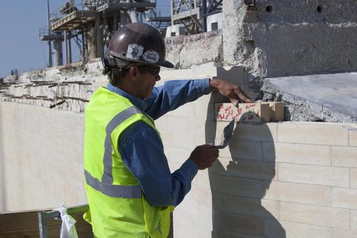 Final Flame Trench Brick Installation at Launch Pad 39B