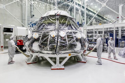 Orion EM-1 Crew Module Move from Clean Room to Work Station